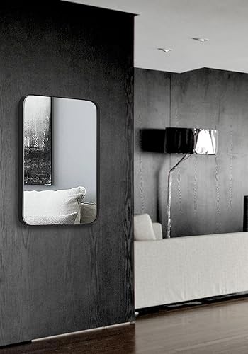 Miniatura 8 de Mirrona Espejo de pared rectangular de 24 x 36 pulgadas, espejo decorativo con marco de metal redondeado para sala de estar, dormitorio, baño,