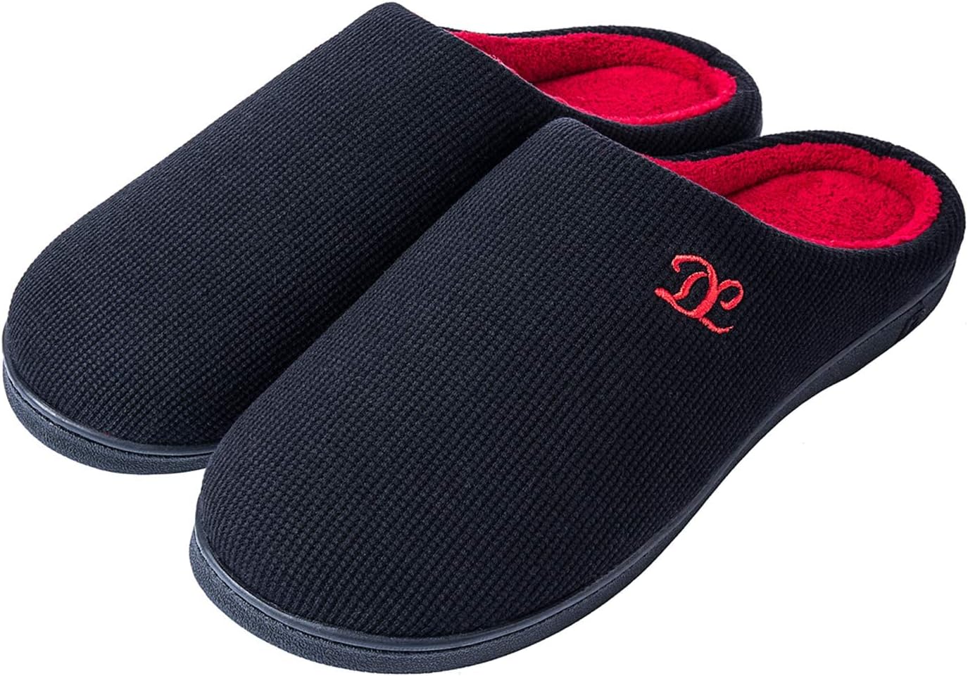 DL Mens Memory Foam Slippers - Comfortable House Slippers For Men, Indoor Outdoor, Closed Toe Black Gray Navy