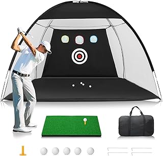 Golf Net, 10 x 7ft Golf Hitting Nets for Backyard Driving Chipping Practice, Home Golf Swing Training Nets with Targets / 1 Golf Mat / 5 Golf Balls / 1 Golf Tees/Bag - Men Indoor/Outdoor Sports Game