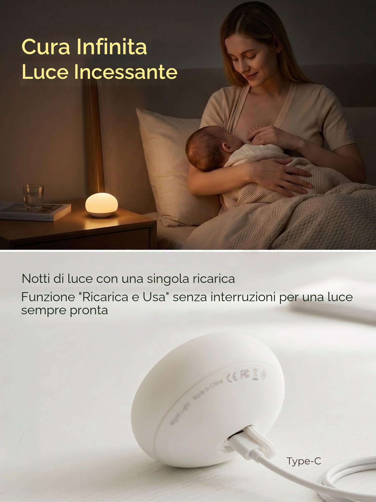 EASZZZ Luce notturna per bambini, luci notturne per l'allattamento al seno, morbida lampada notturna in silicone senza BPA, cura degli occhi, design facile da aprire, oscuramento continuo, confezione | Lampada tattile in silicone dimmerabile per cambio pa
