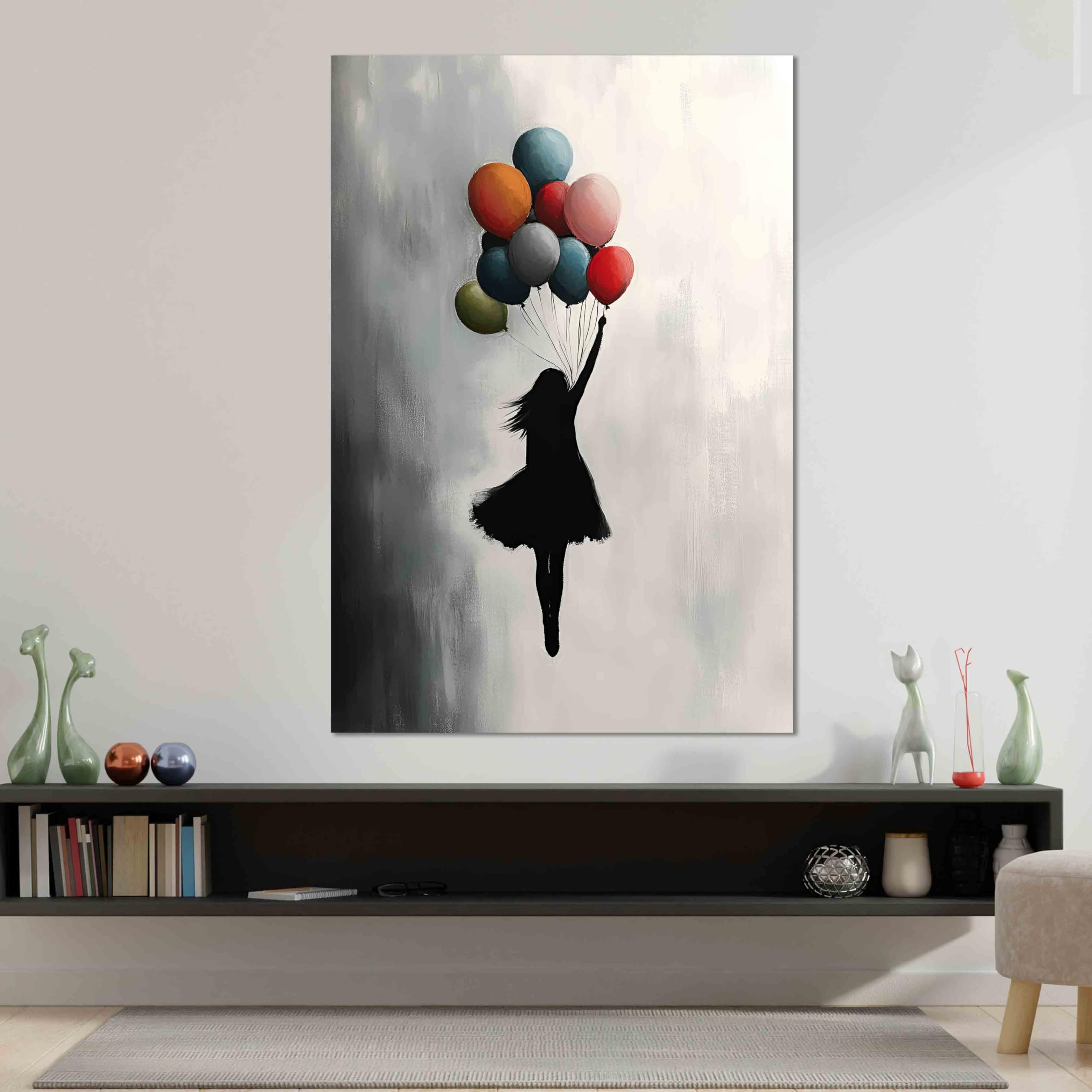 Kunstbruder Wandbild Banksy GirlFlyingBallons, Bunt, 60x80 cm | Hochformat, Leinwand, Graffiti Kunstdruck, Schlafzimmer & Wohnzimmer Deko