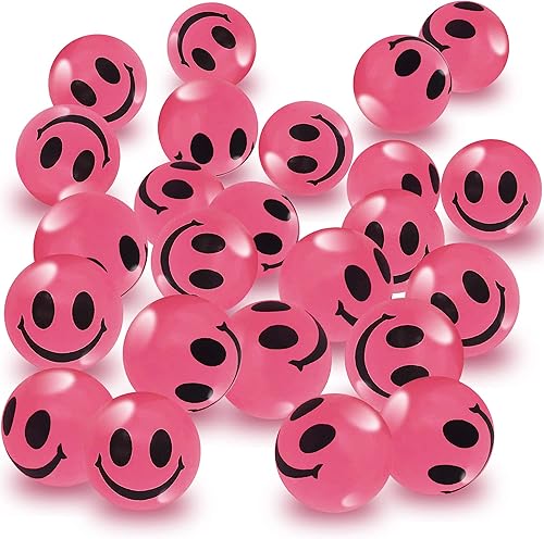 ArtCreativity Bolas rebotadoras de cara sonriente rosa que brillan en la oscuridad, paquete a granel de 36 a 1 pulgada de alto rebote para niños,