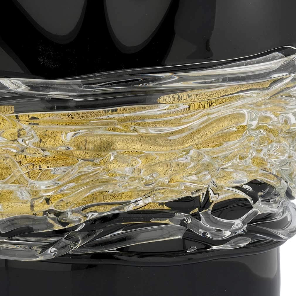 Glass Of Venice Murano Glass Centerpiece Vase - Black and Gold