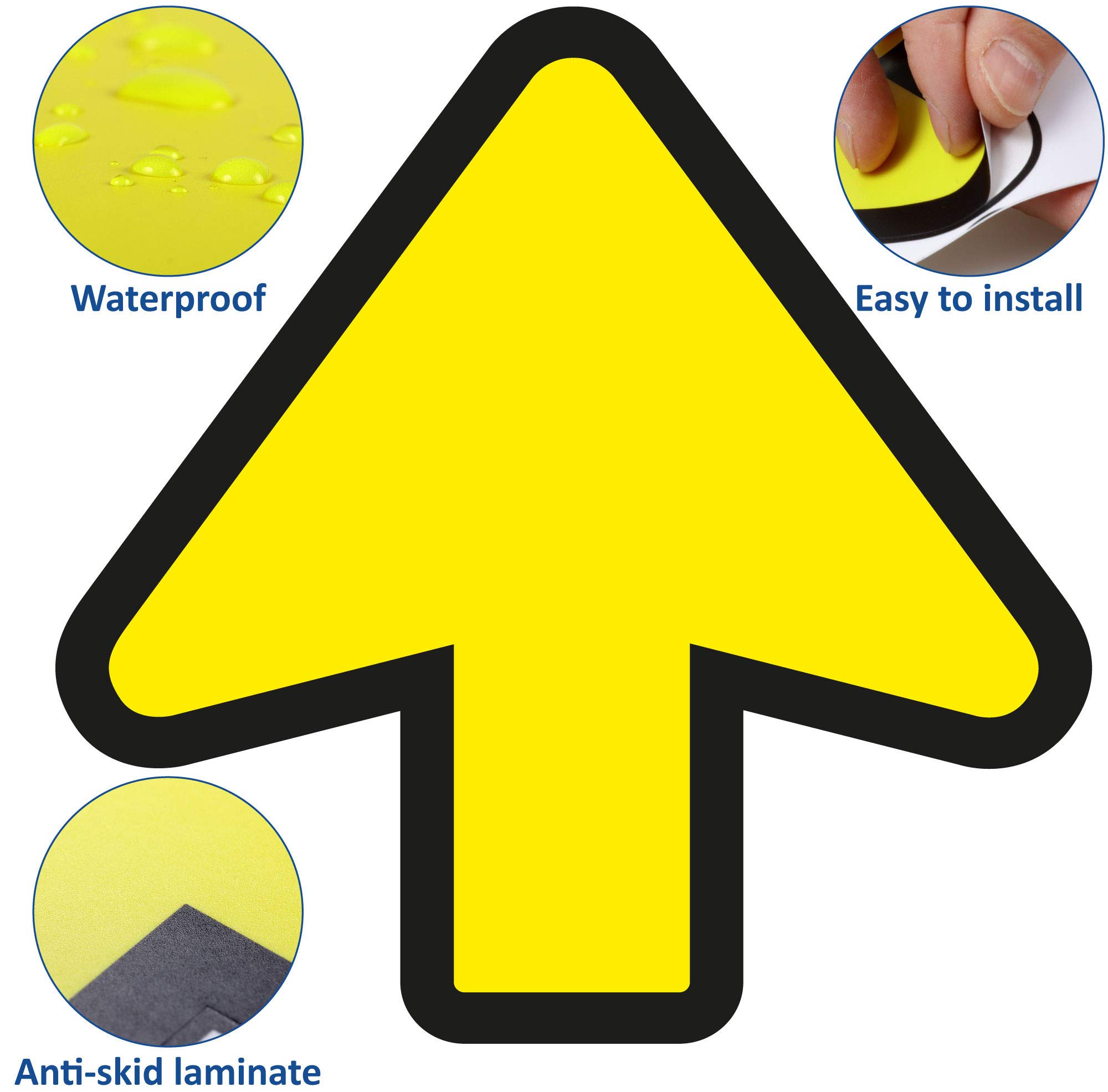 Lot De 10 Autocollants Distance Sociale Flèches Jaunes - 20x20cm Sol Antidérapant - EUROPEL