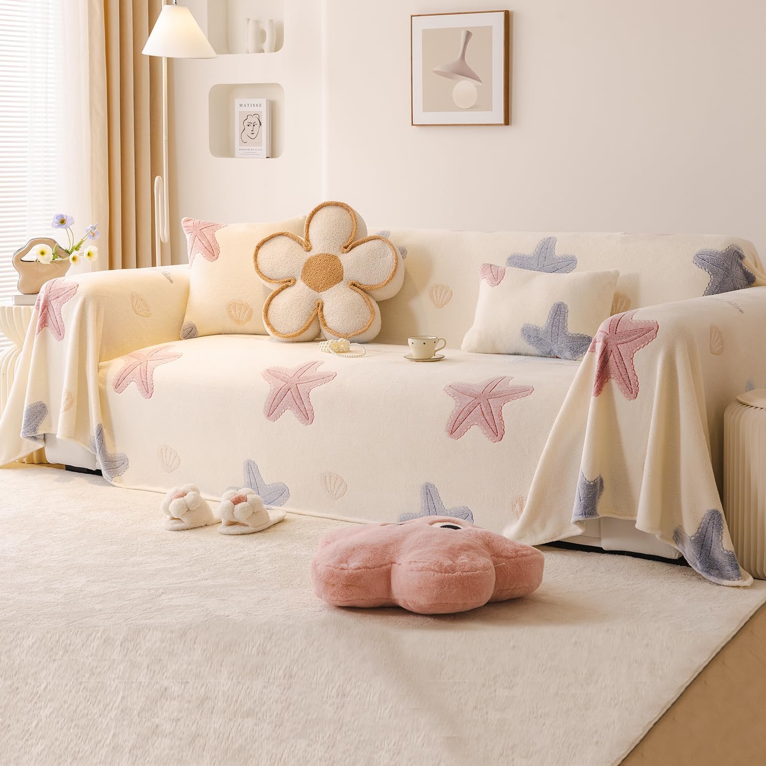 HOKIPO Soft and Cozy Fully Covered Sofa Cover Blanket Throw for All Sofa Types, Milk Velvet Plush- Ocean Stars, 3 Seater (NEW-5213-D5)-image-27