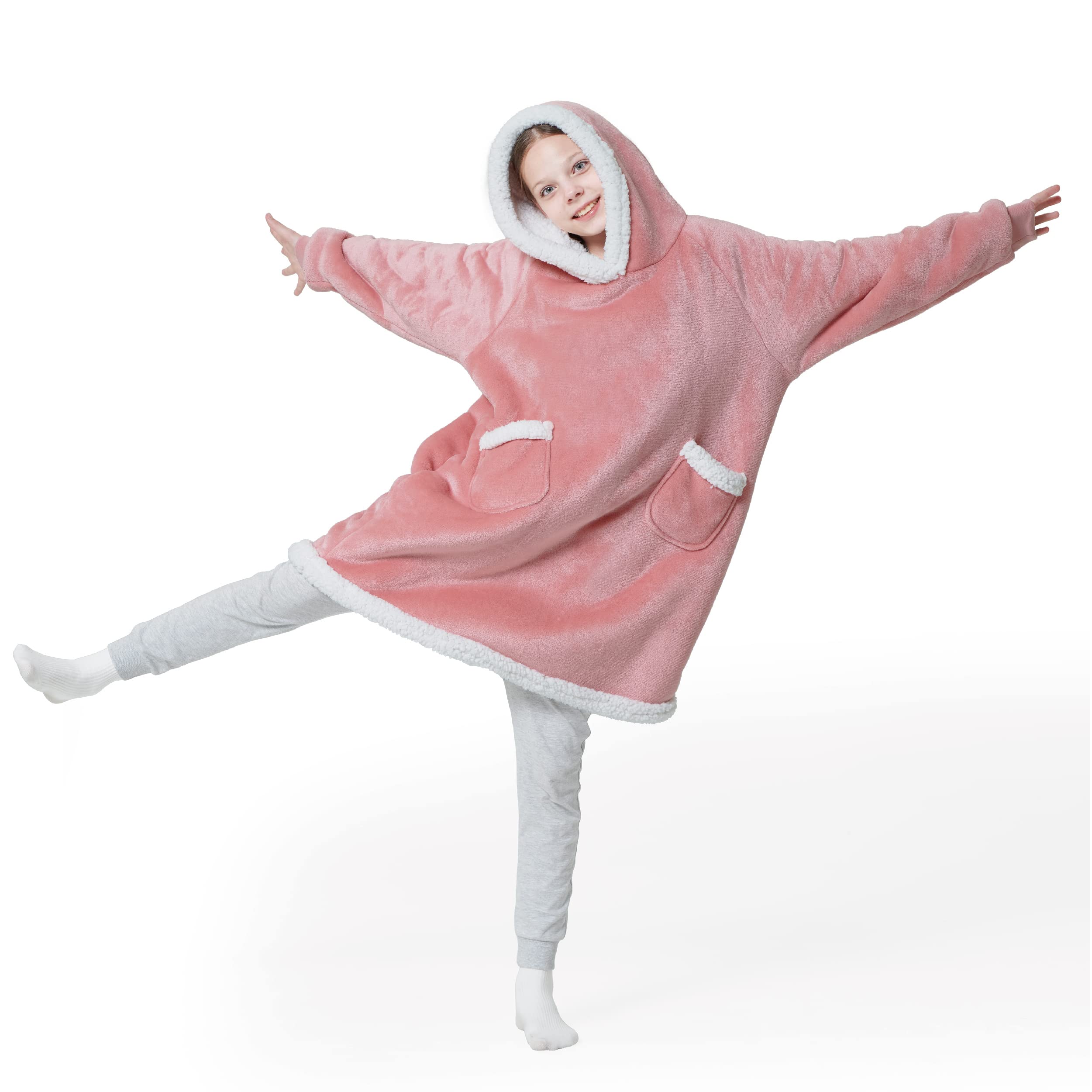 Bedsure Kids Wearable Blanket Hoodie, Kids Hooded Blanket Oversized Sherpa  Hoodie Sweater Blanket with Sleeves, Ideas for Boys Girls, Pink, 35x26 Inch  : Amazon.ca: Baby