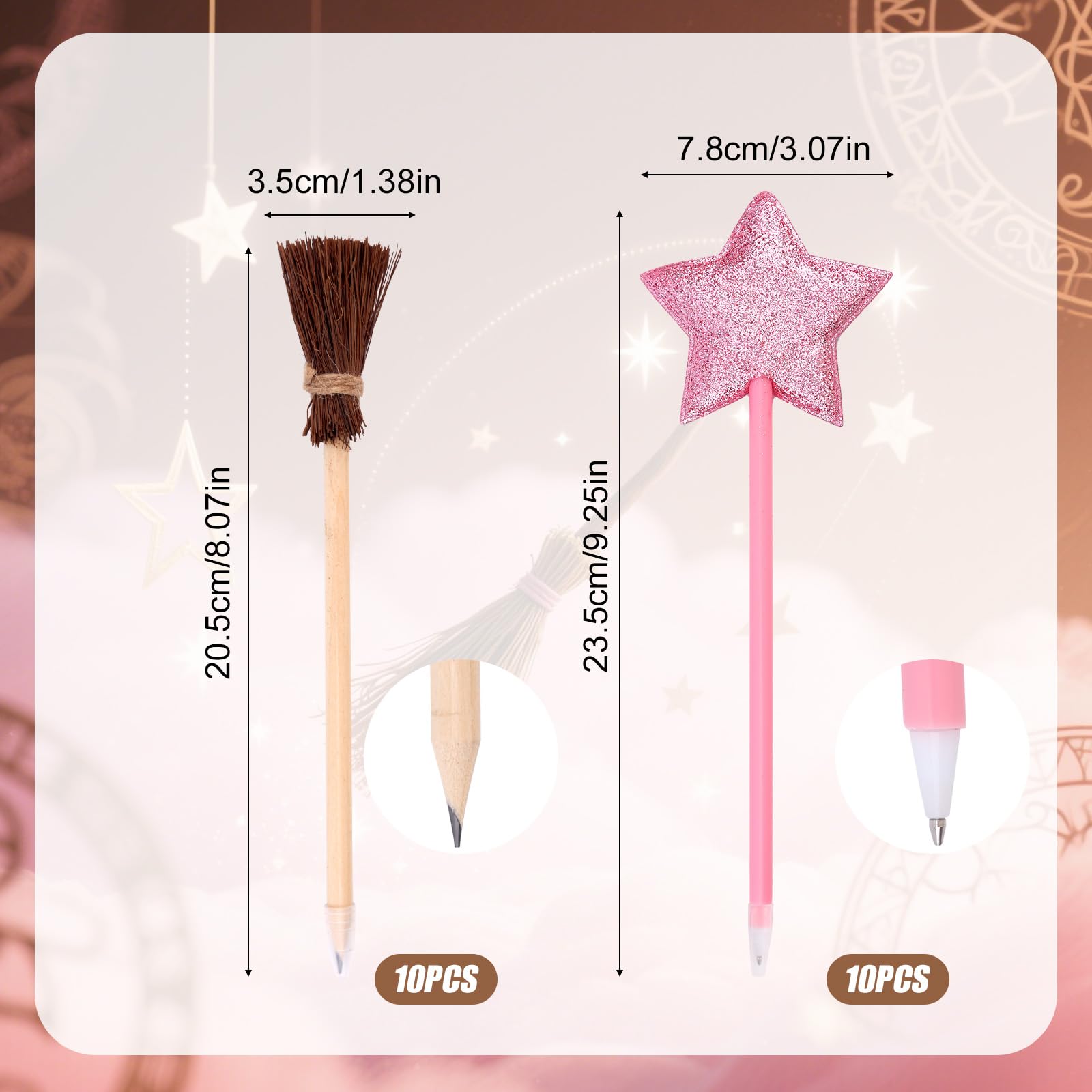 SAVITA Coffret de Cadeaux de Fête Princesse, Comprenant 10 Crayons à Papier Marron et 10 Stylo à Bille Rose pour Halloween Anniversaire et Récompenses en Classe