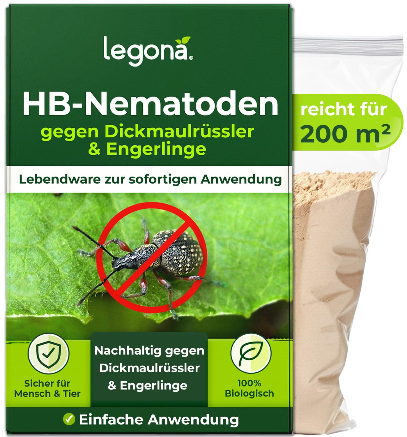 Legona HB-Nematoden gegen Dickmaulrüssler und Engerlinge, 100 Mio für 200 m², biologische Nützlinge zum Gießen