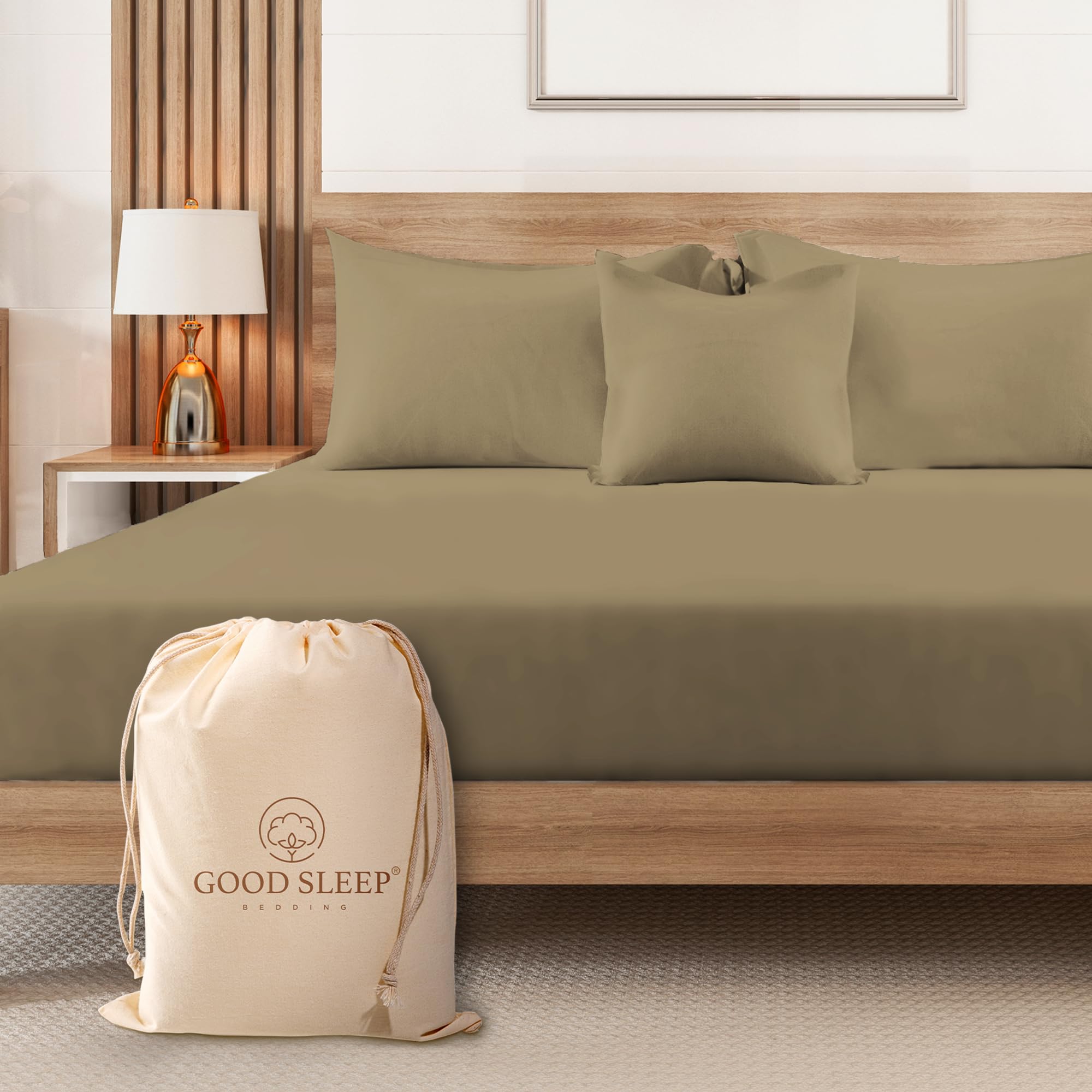 1000 TC Egyptian Cotton Fitted Sheet, 1 Piece Fitted Sheets for Double Mattress, Soft Double Fitted Sheet, Comforting Fitted Bed Sheets Double Size 41cm/16" Deep Fitted Sheets Double Bed, Taupe Sheet โ image 1