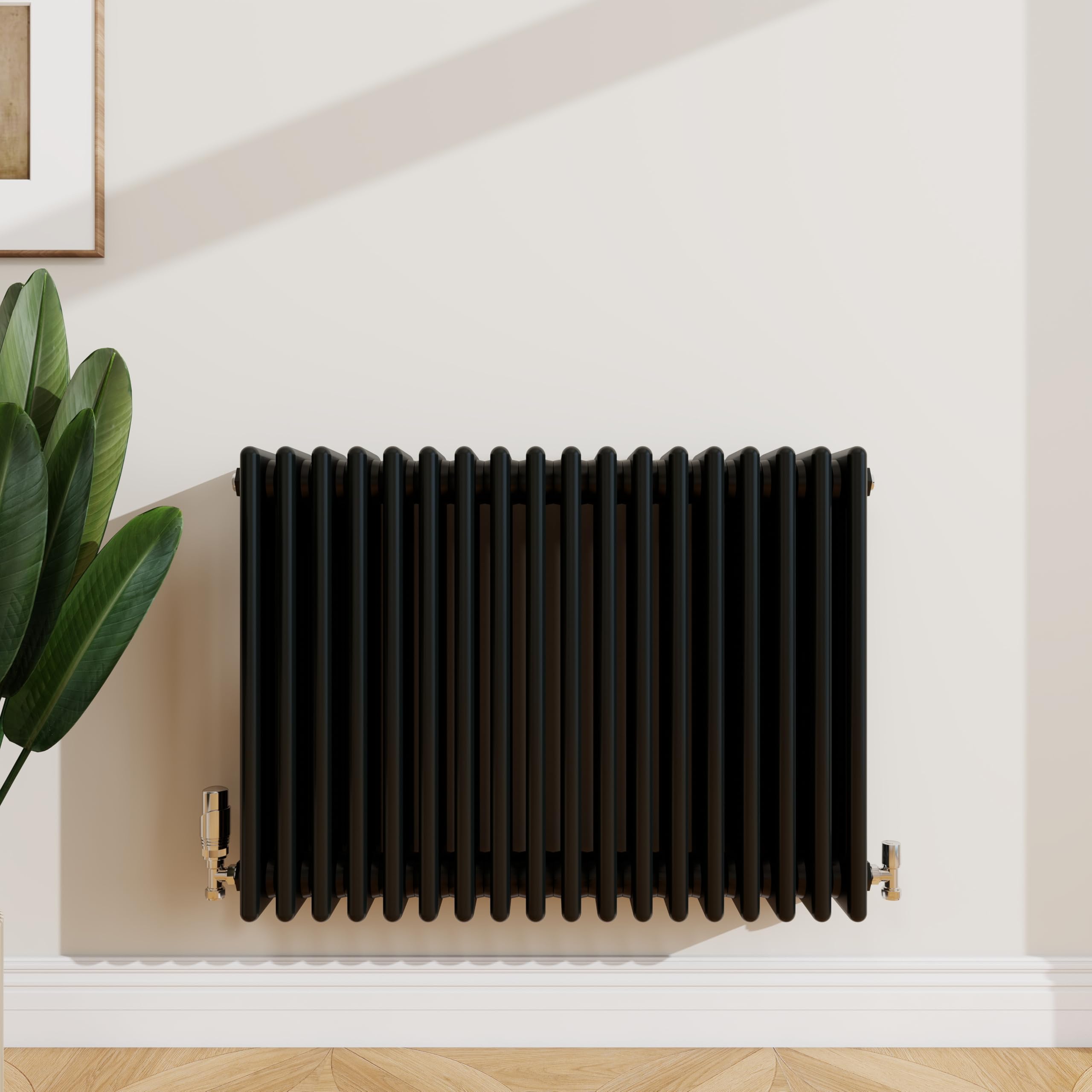 SLINE SANITARY 600x830mm Cast Iron Style Traditional 4 Column Horizontal Black Central Heating Radiator