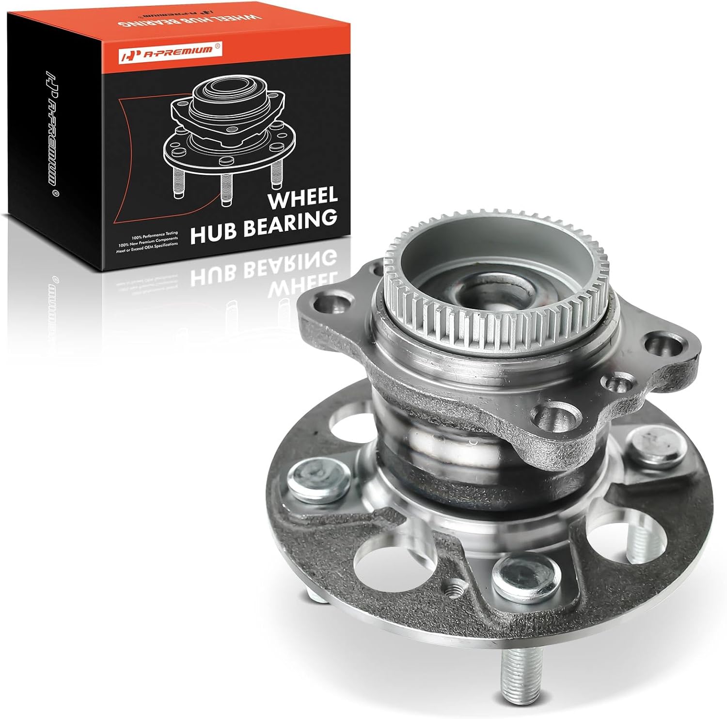A-Premium Rear Wheel Bearing and Hub Assembly with ABS Ring & 4-Lug Compatible with Hyundai Accent 2012-2017, Kia Rio 2012-2017