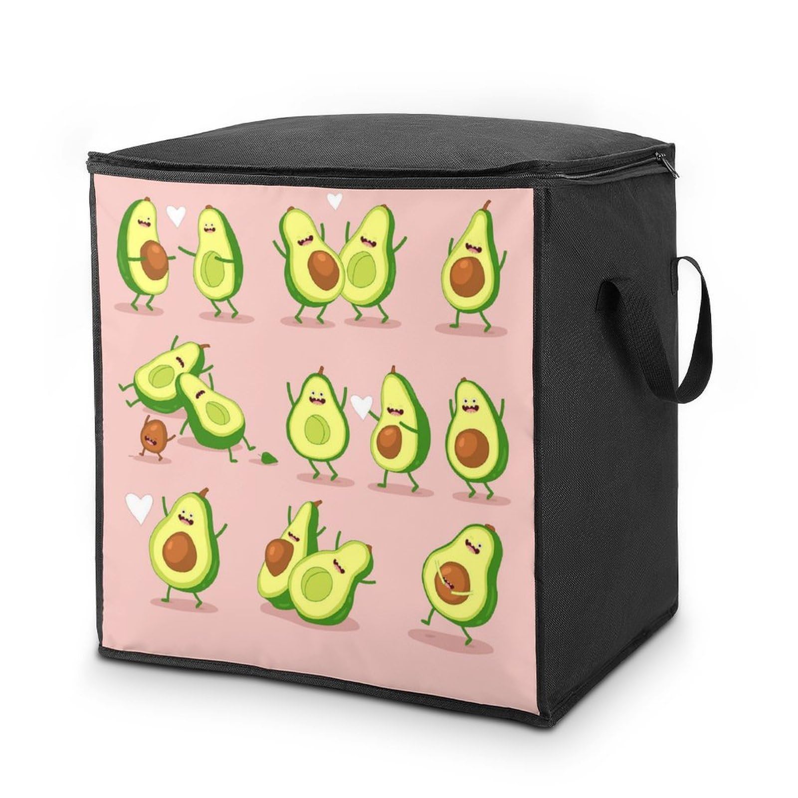 Lyfthologen 70L Storage Bags, Funny Avocado Storage Box with Lid Zipper And Handles, Clothes Bags for Quilt, Blankets, Bedding