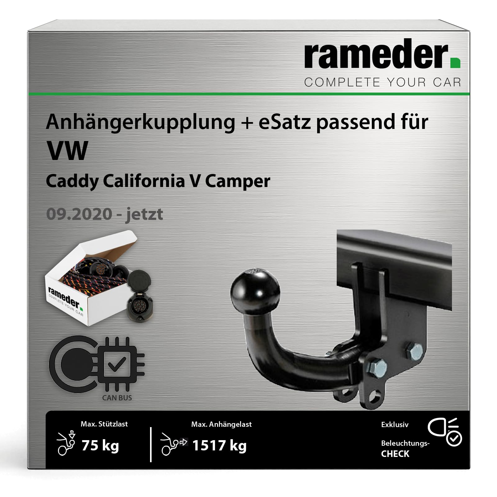 Anhängerkupplung starr Oris passend für VW Caddy California V Camper Typ SBB/SBJ Baujahr: 2020-jetzt inkl. 13 poligem spezifischen CAN-Bus Elektrosatz | rameder. Komplettsatz - ASP