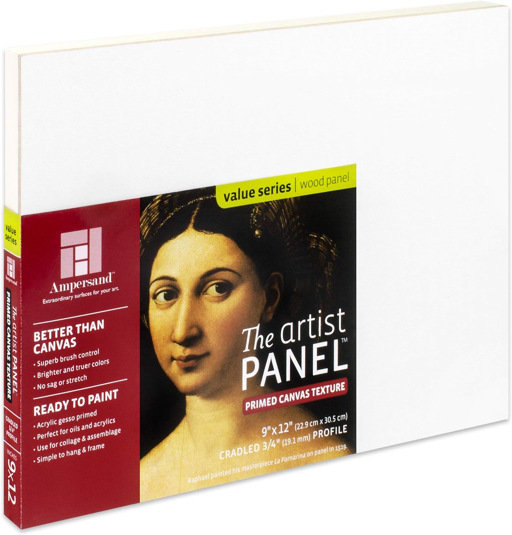 Ampersand Art Supply Wood Gesso Art Painting Panel: Canvas Texture, 3/4" Cradled Profile, 9"x12"