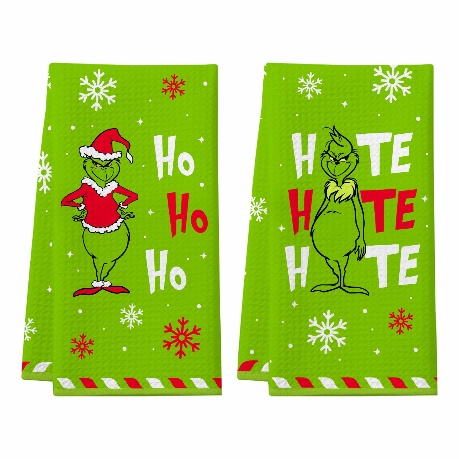 Cheroloven Funny Christmas Kitchen Towels, 2 Pack Holiday Collection Dish Towels, Super Absorbent Waffle Weave Hand Towels, Cute Christmas Kitchen Decorations, Novelty Xmas Gifts for Women Men (HO)