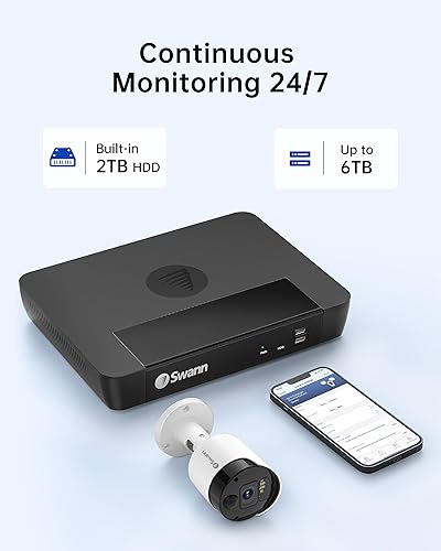 Miniatura 6 de Swann Sistema de cámara de seguridad para el hogar con disco duro de 2 TB, cámara de 8 canales 6, POE Cat5e NVR 4K HD, video de vigilancia con cable