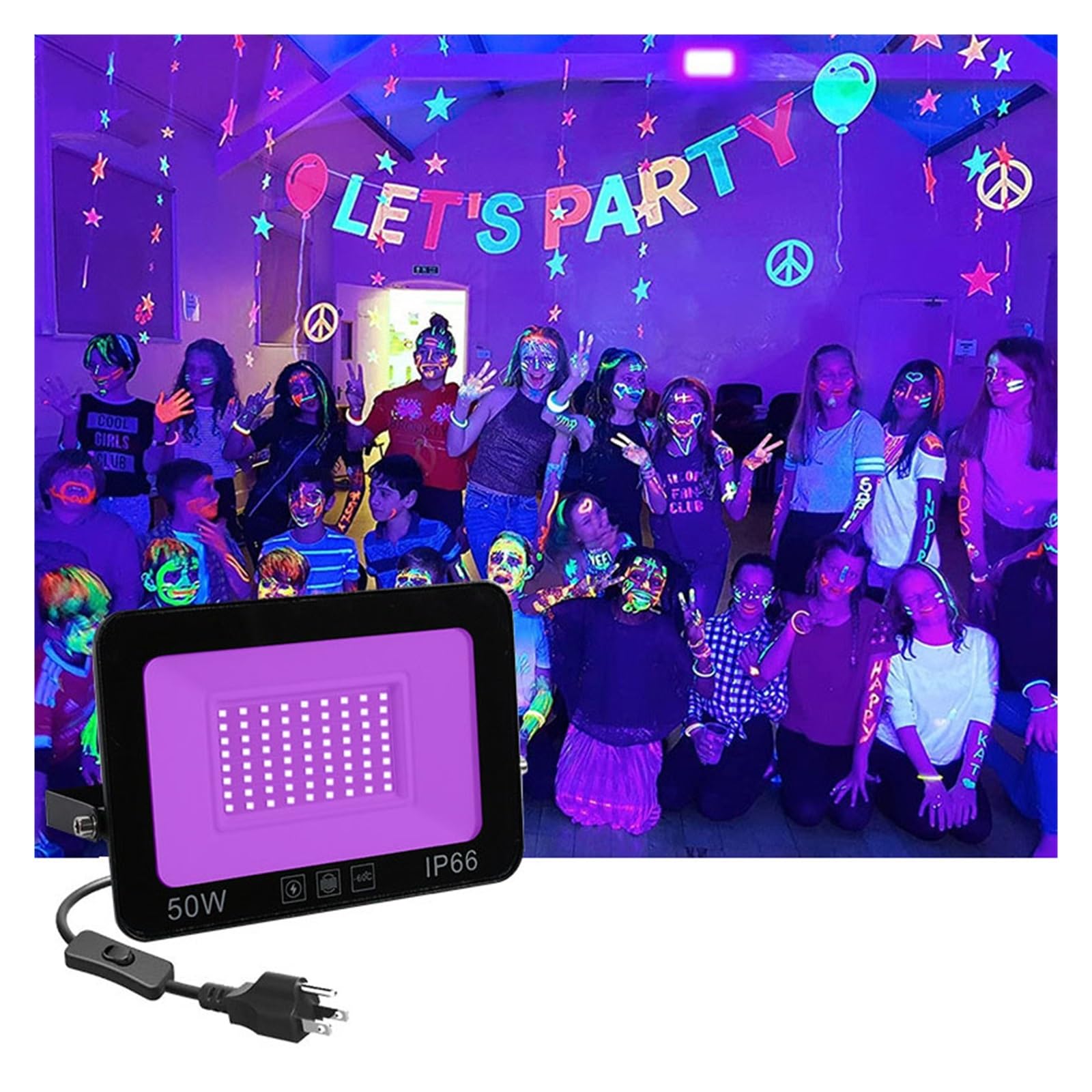 50W 100W Światło Halogenowe UV AC Reflektor Zewnętrzny 395nm Ultrafioletowe Fluorescencyjne Lampy Sceniczne Party Blacklight Malowidła Ścienne Efektywna OszczęDność Energii(30W)