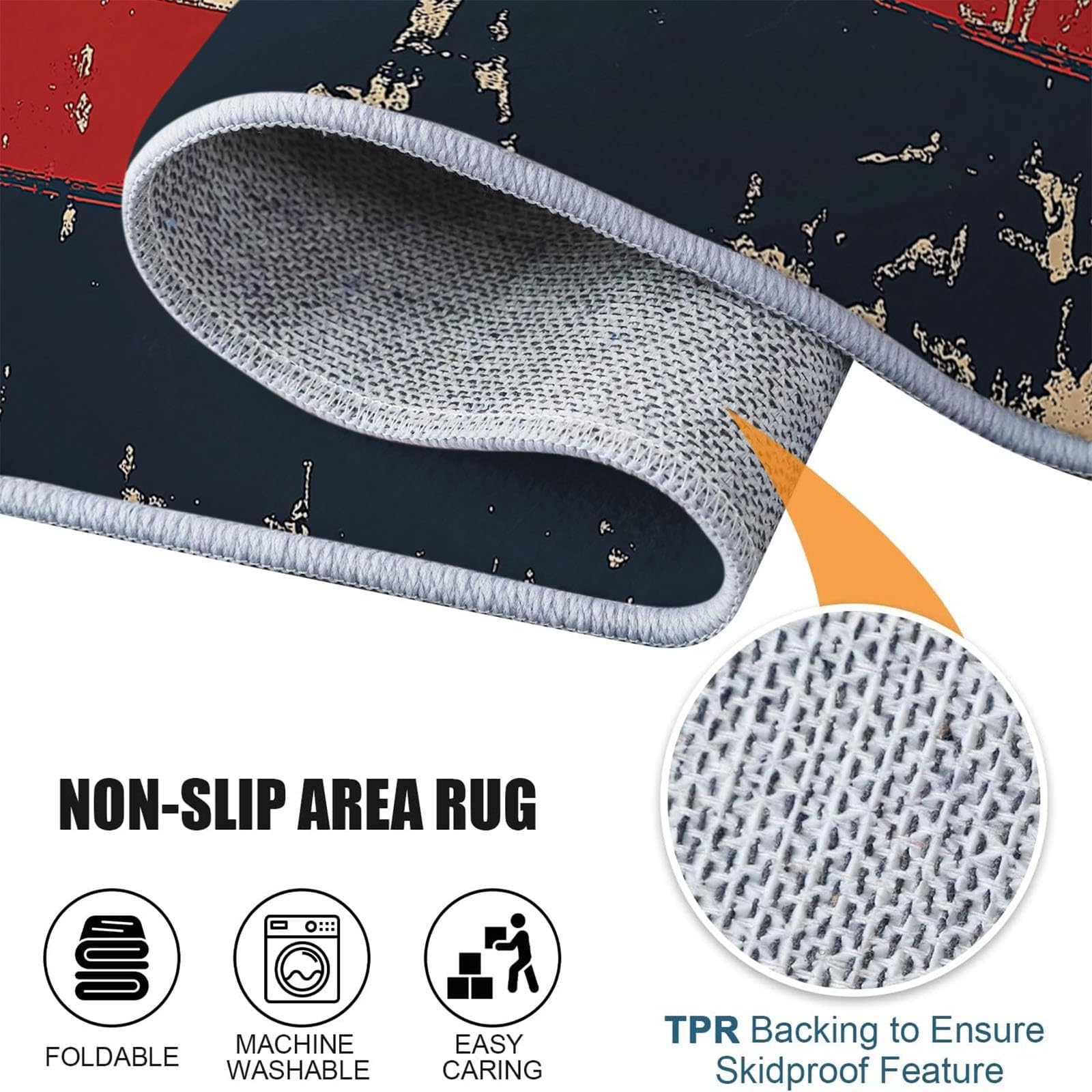 Tappeto Strisce Ganci Effetto Consumato Vintage Stampa Tappeto Lavabile, Moquette Antiscivolo Morbido 160 x 230 cm Scendiletto Camera da Letto Tappeti Lavabili per Salotto Cameretta Bambino, Rosso Blu