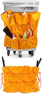 LODDEYEE Bolsa de basura con 10 bolsillos, bolsa de limpieza comercial, se adapta a latas de 32 a 50 galones, soporte redondo para bolsas de basura, organizador de cubo de basura, color amarillo