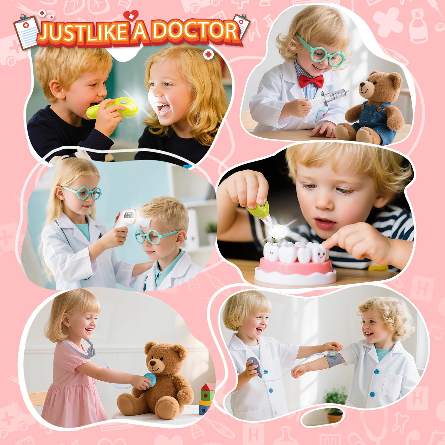 Arztkoffer Kinder, Arztwagen mit Ton & Licht ,Medizinische Spielzeug Mit Echtem Stethoskop Rollenspiel Spielzeug ,Doktor Spielzeug Set für Jungen Mädchen ab 3 Jahren, großes Geschenk für Kinder(Rosa)