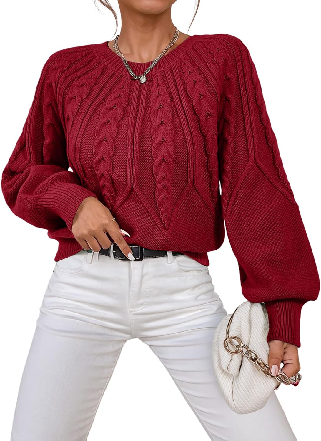 Dokotoo Womens Sweaters Crewneck Long Sleeve Cable Knit Chunky Sweater Tops Fashion 2025 Fall Outifits