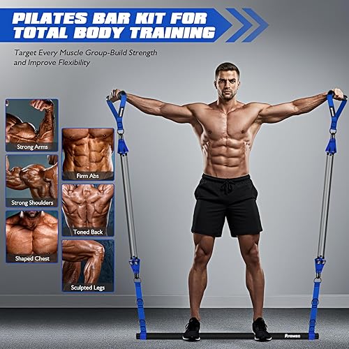 Miniatura 5 de Pilates Equipment, Heavy Duty Pilates Bar Kit with Resistance Bands, Portable Gym Adjustable Exercise Bands, Home Squat Training, Arm, Abs, Waist,