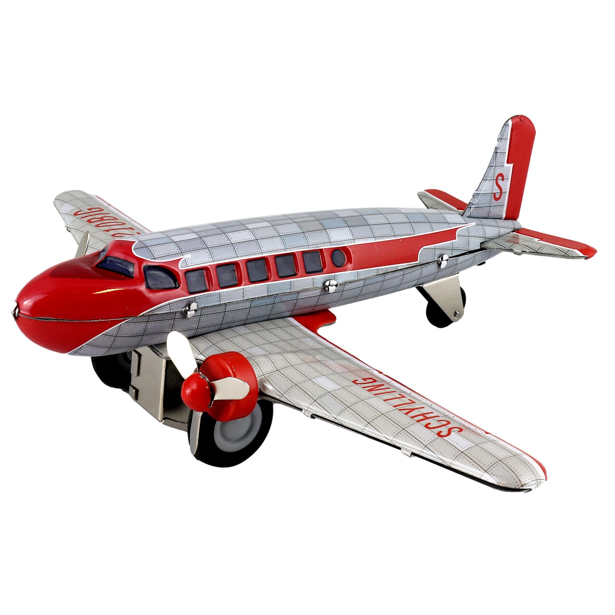 Avión de hojalata Douglas DC-3 juguete clásico de metal con hélices para maquetas vintage