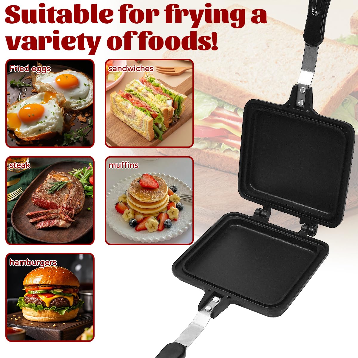 Pfanne Sandwich Maker Doppelseitig Bratpfanne Toastpfanne mit Hitzebeständigem Griff 35 x 15cm Camping toaster Sandwichmaker Tortillas Bratpfanne Panini Maker Pan für Frühstück Camping Outdoor