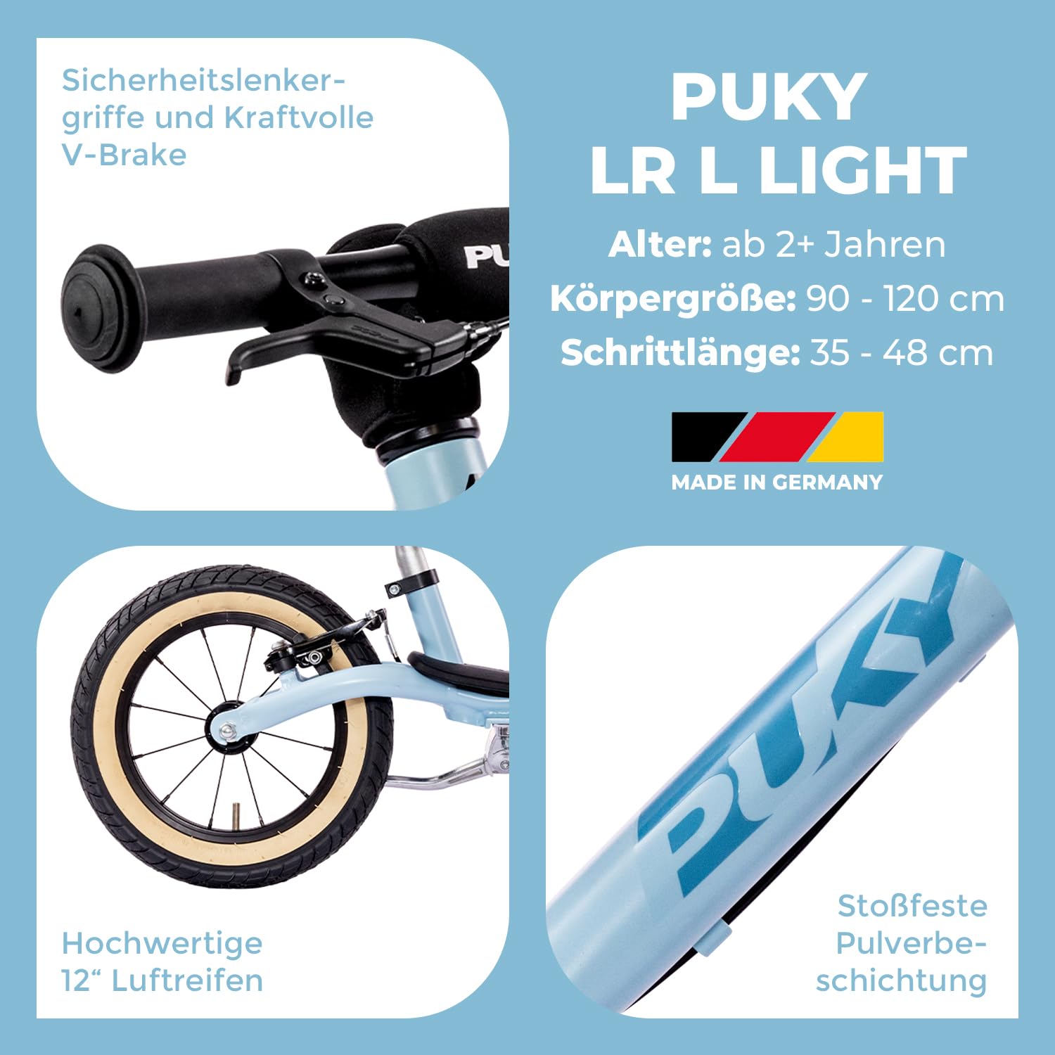 PUKY LR L Light Retro Blue | Laufrad ab 3 Jahren | Kinderlauflernrad | 12,5  Zoll Luftrder | Sicherheitslenkergriffe & V-Brake | Inkl.  Hhenverstellbarem Sattel, Seitenstnder & Trittbrett | 3,6 kg : Amazon.de:  Spielzeug