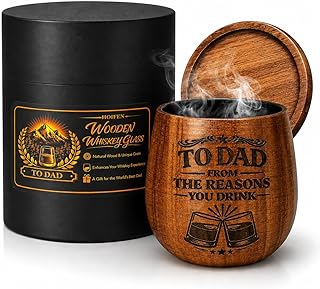 Charred Wooden Whiskey Glass for Men, 10 Oz Jujube Wood Bourbon Tumbler, Funny Engraved Gift Cup with Wooden Coaster and Gift Tube Box (Dad Gifts)
