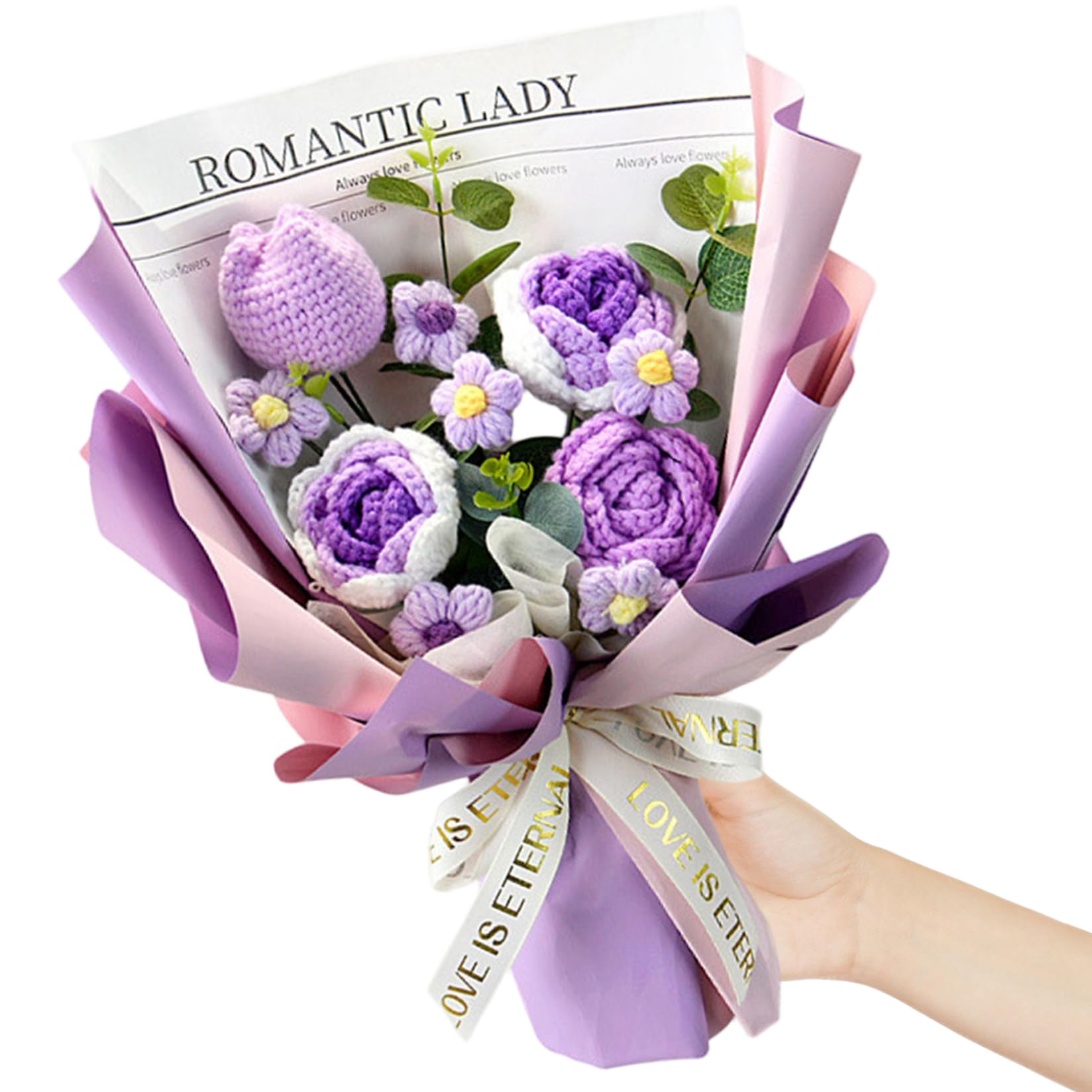 Bouquet de fleurs au crochet violettes durables sans entretien pour cadeau et maison