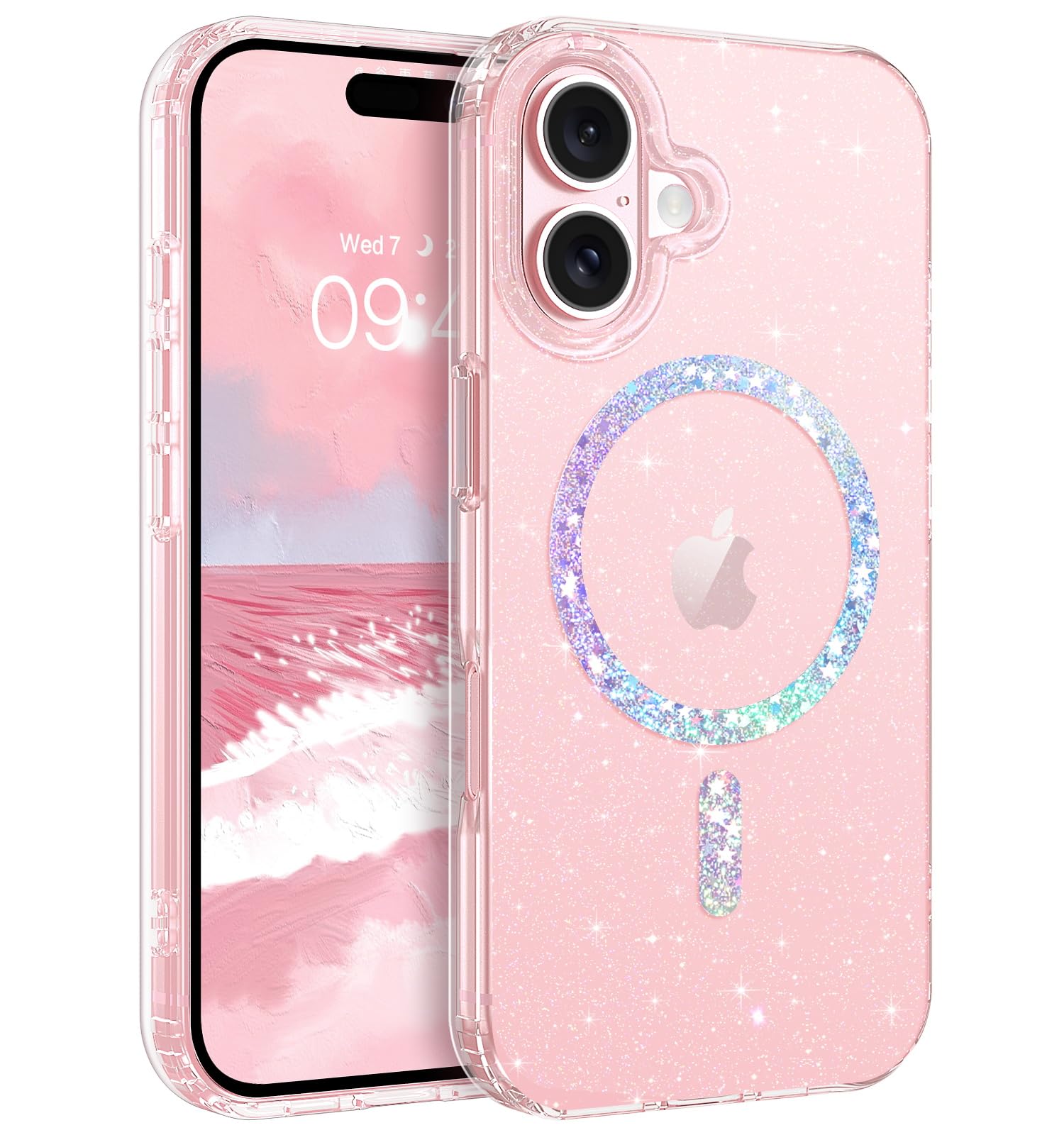 BENTOBEN Magnetic for iPhone 16 Plus Case, Clear Crystal Glitter 16Plus Phone Case Compatible with MagSafe, Shockproof Sparkly Cute Women Girl Cover for iPhone 16Plus 6.7 inch, Clear Bling Glitter
