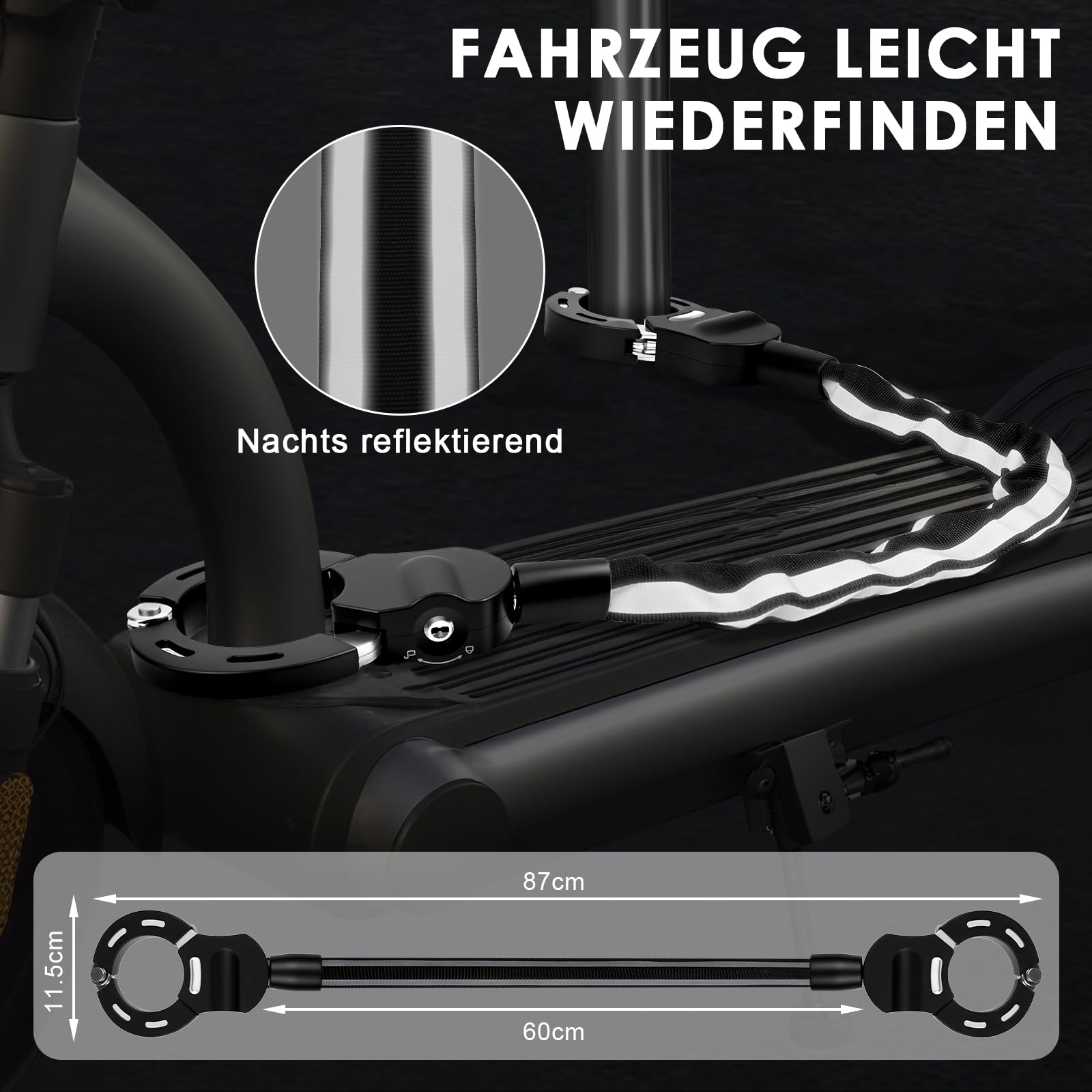 E Scooter Schloss, Schloss für E Scooter mit Schlüssel, Handschellenschloss mit Silikonschutz Gegen Kratzer, Hochsicherheitsschloss ideal für Scooter Roller, Kinderwagen, Motorrad, E-Bike