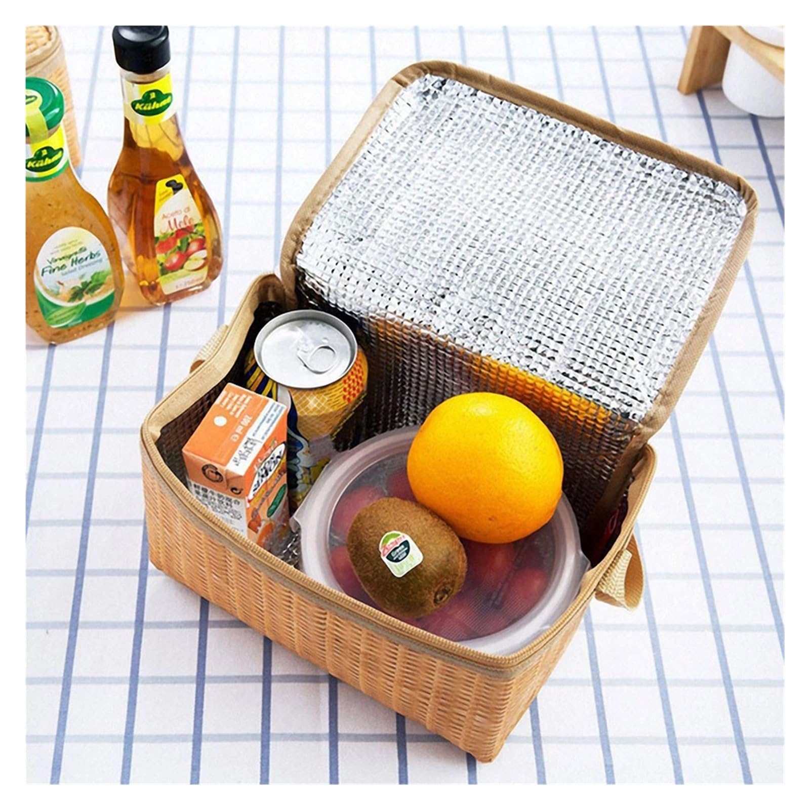 Cesta Picnic Bolsa de mimbre for Picnic al aire libre, vajilla impermeable, cestas for acampar