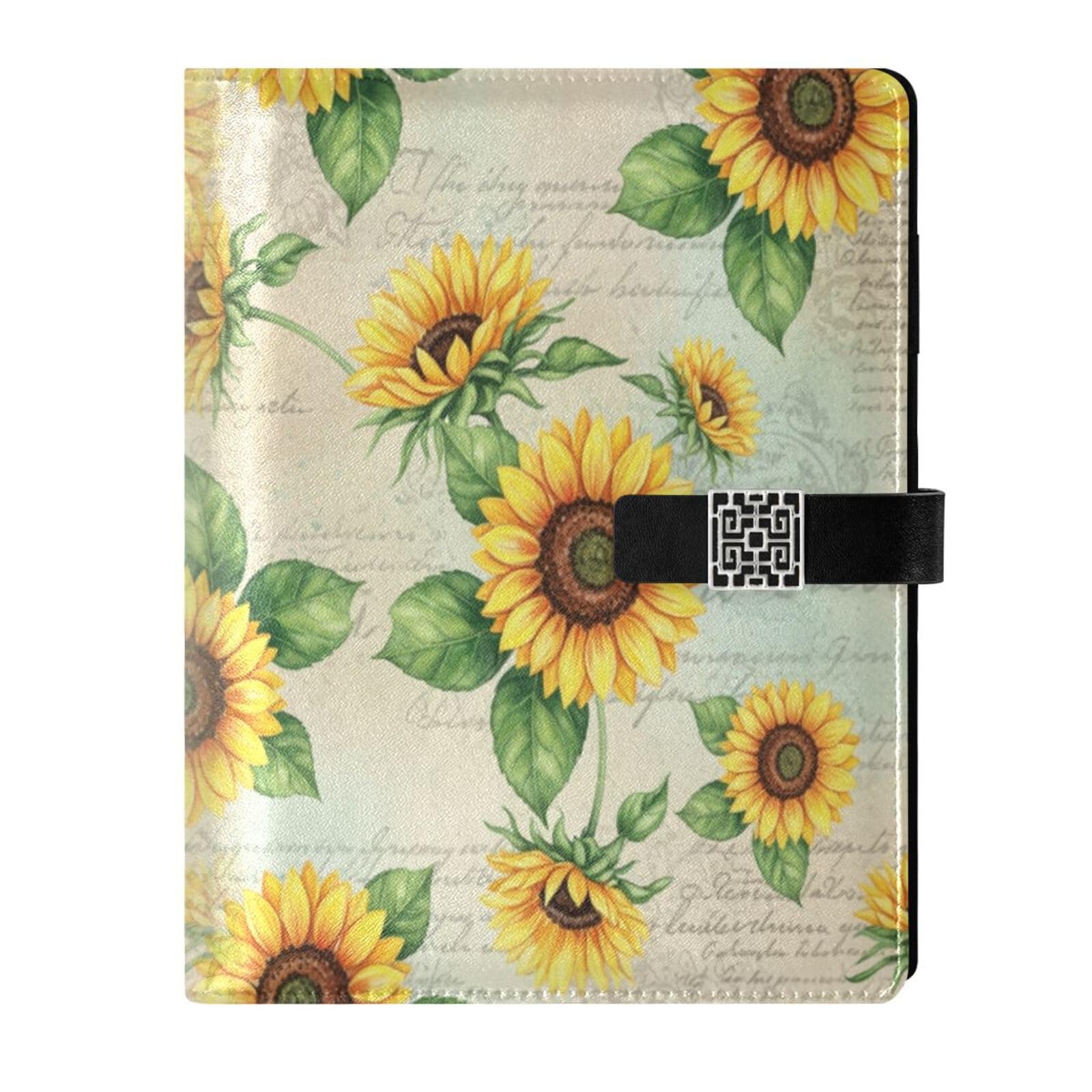 Cuaderno de piel sintética con patrón de girasol, carpeta A5, 6 anillas, recargable, con cierre de hebilla magnética, hojas sueltas, planificador de oficina, carpeta de presupuesto, bloc de