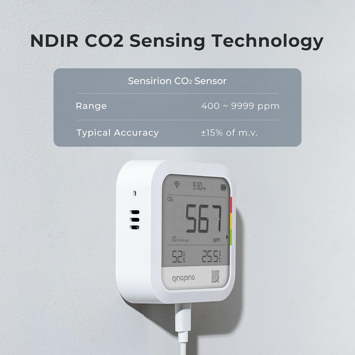 Detector de CO2 para Interiores Monitor de Temperatura y Humedad Notificaciones Inmediatas Inalámbricas para Centros Comerciales Supermercados