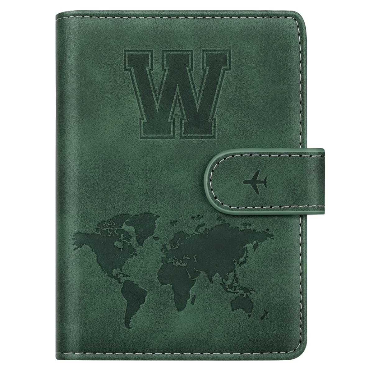 Personalized W Passport Holder Cover Initial Letter Travel Wallet RFID Blocking Passport Cover Credit Card Holder Case Passport Book Holders for Women and Men, Pine Green-W-image-46