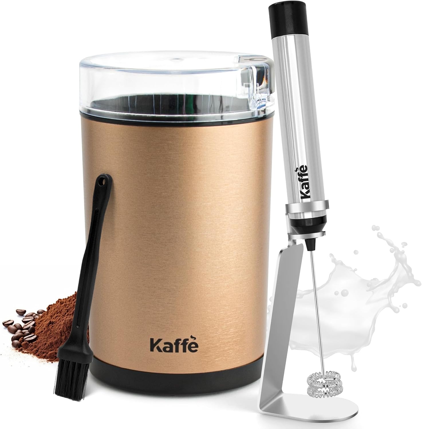 Kaffe Electric Coffee Grinder (3.5oz) & Milk Frother Wand w