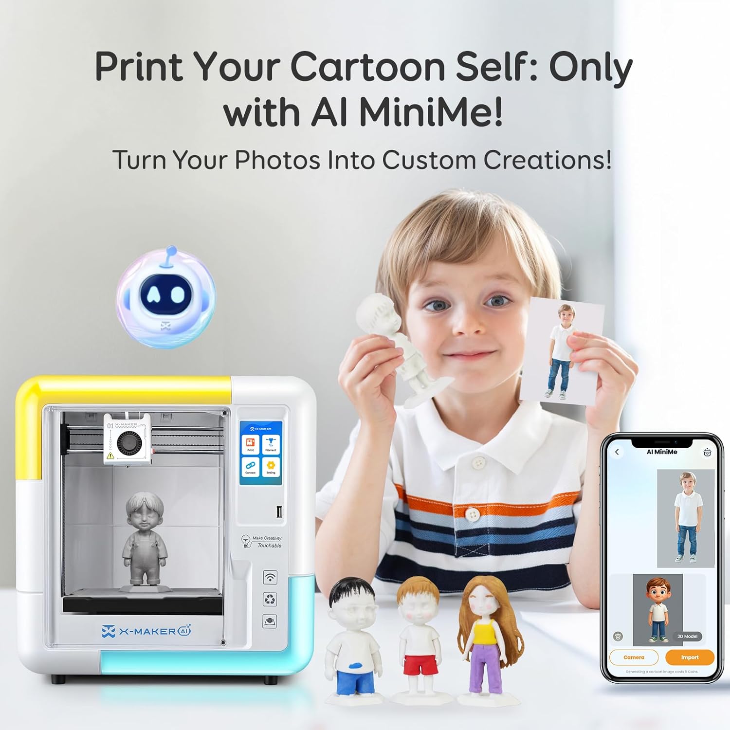 3D Printer for Kids & Beginners, AI-Powered Fully Assembled 3D Printer with Up to 400mm/s Speed, Auto Leveling, 15 Mini Apps, Includes 8 PLA Filaments for Home and School Use, X-Maker AI+