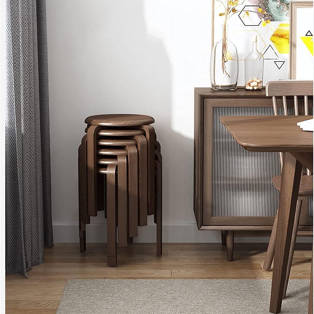 Minimalist Fashion Creative 6 Pack Solid Wood Round Stool Stackable Low Stool Wooden Stool Children's Small Stool Dining Table Stool for Diningcasual/White