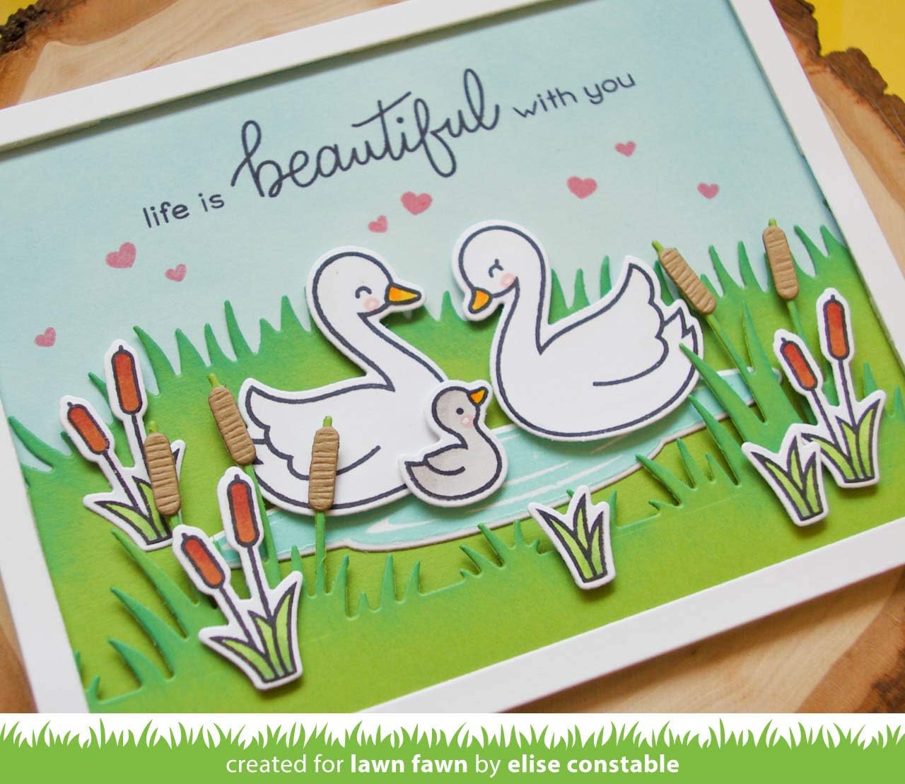 Lawn Fawn Swan Soiree 4”x6” Clear Stamp Set and Coordinating Custom Craft Die Set (LF2219, LF2220), Bundle of 2 Items