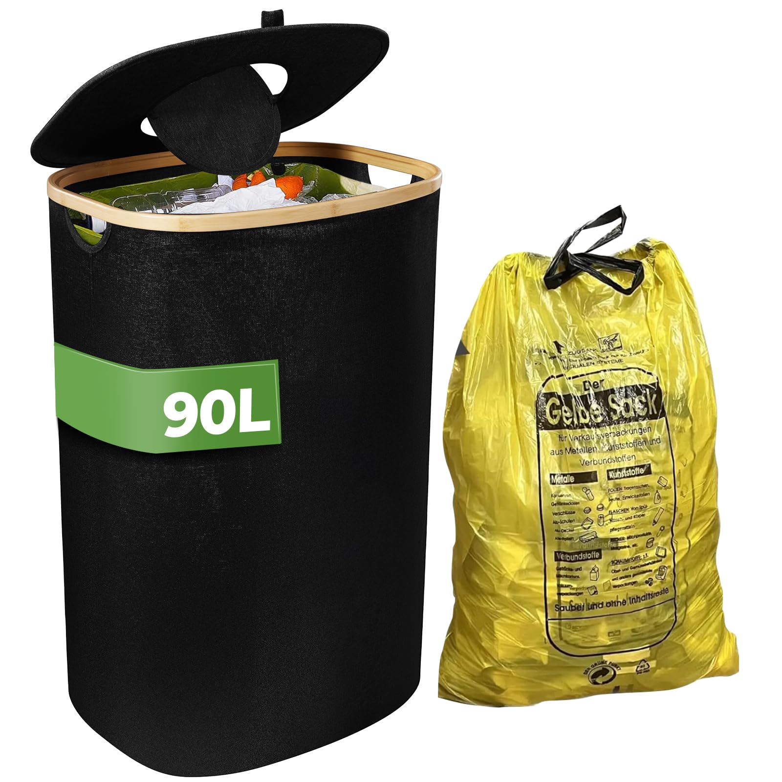 Gelber Sack Ständer, Müllsackständer mit Clip, Ständer für gelben sack, Mülleimer 90 liter, Gelber Sack Behälter, Robust und Stabil für Mülltrennung Daheim（Schwarz