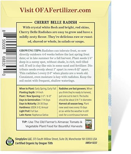 Miniatura 3 de The Old Farmer's Almanac Semillas de rábano orgánico (Cherry Belle) – Aproximadamente 400 semillas – Certificado orgánico, sin OMG, polinizado