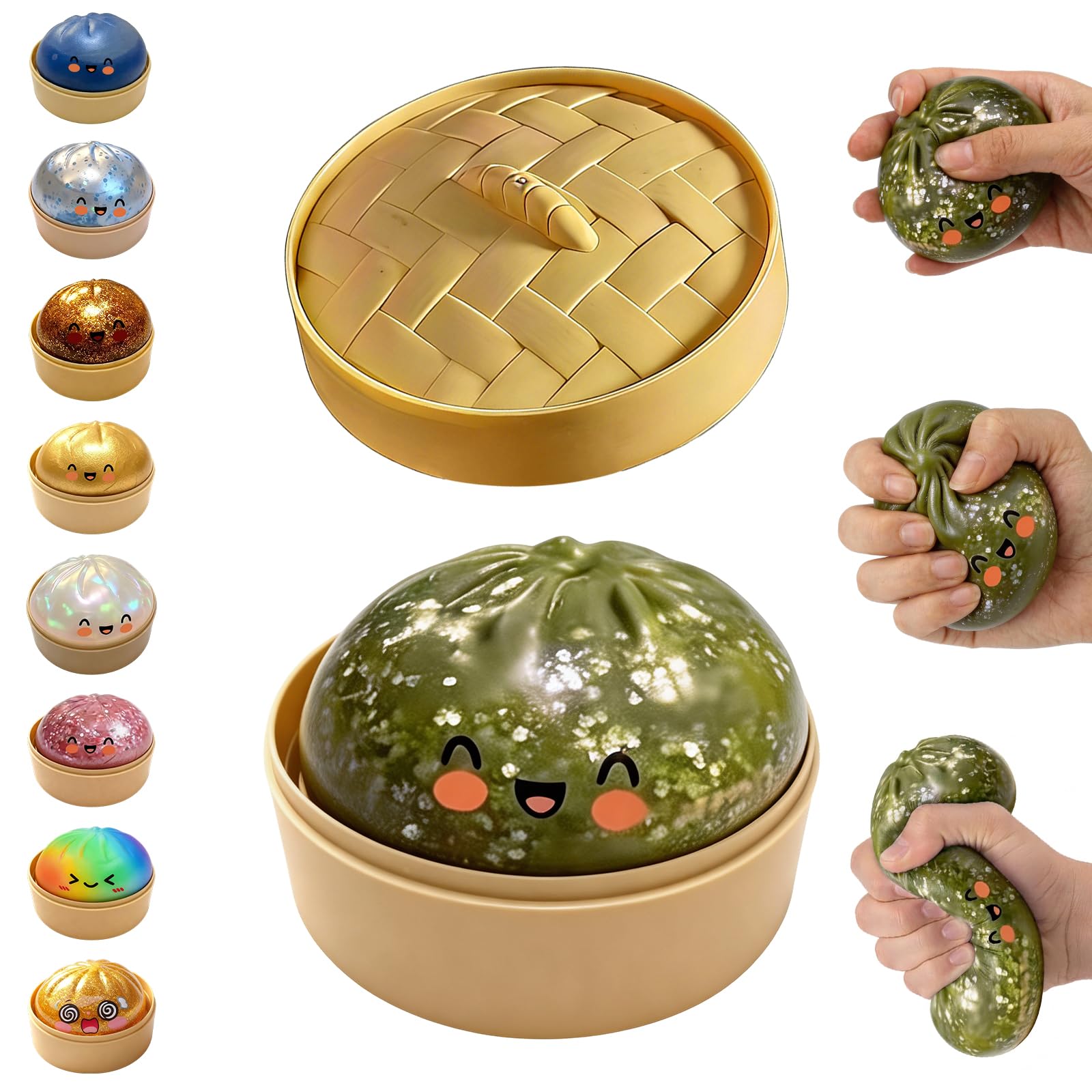 Glitter Dumpling Squishy,Dumpling Squishies,Glitter Dumpling Mystery Box,Colorful Dumpling Stress Balls Fidget,Jumbo Squishy Toy with Steamer Box,Soft Squeeze Decompression Dough (Glitter White) — view 8
