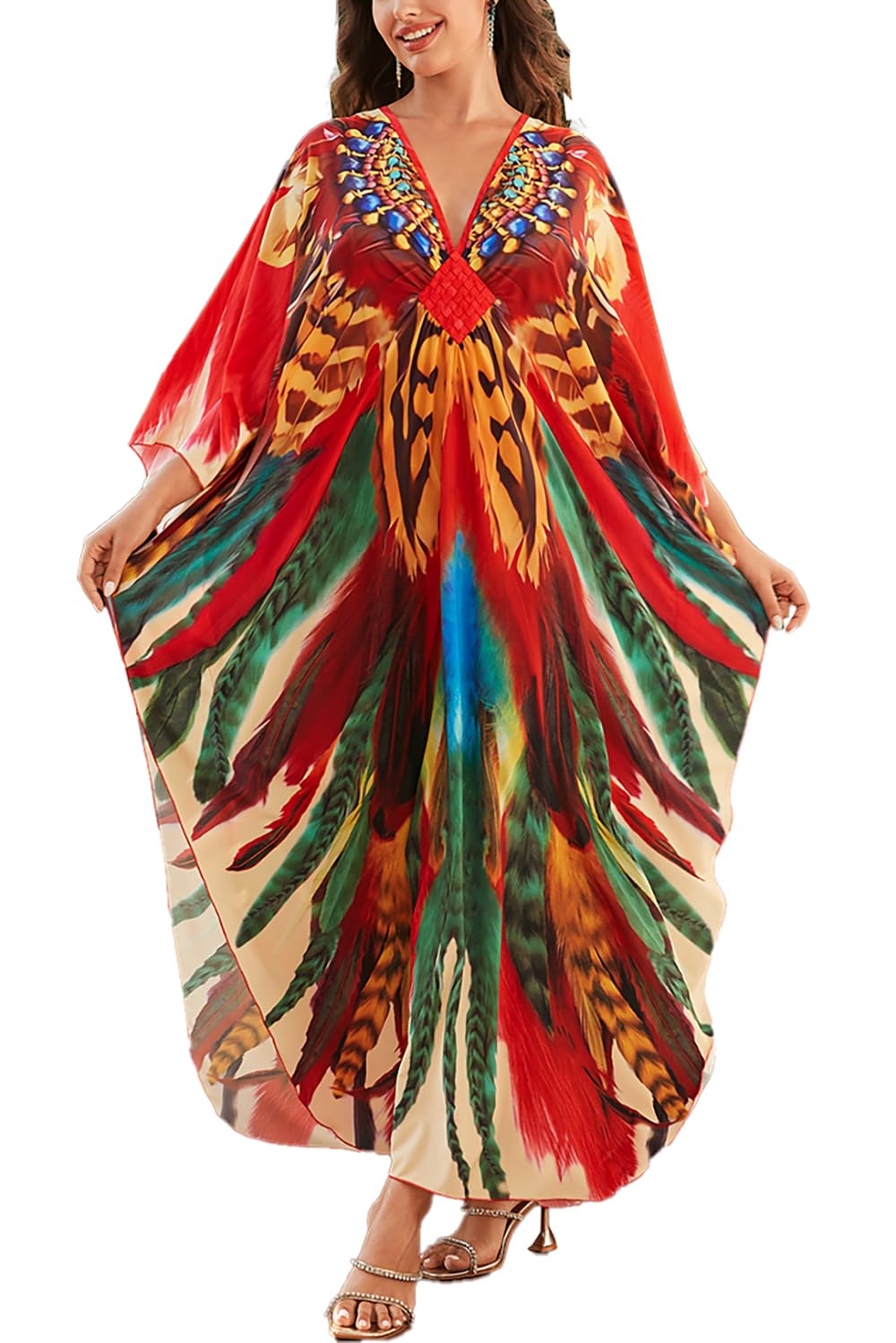 L-Peach Women's Kimono Long Dress Maxi Kaftan Summer Beach Boho Cover up Tops