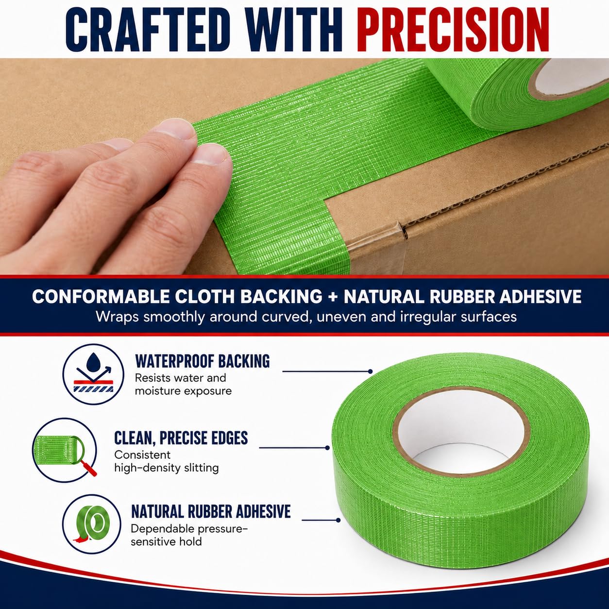 Cinta adhesiva T.R.U. CDT-36 de grado industrial. Resistente al agua y a los rayos UV. Varios colores disponibles. 60 yardas. (verde claro, 1 pulgada).