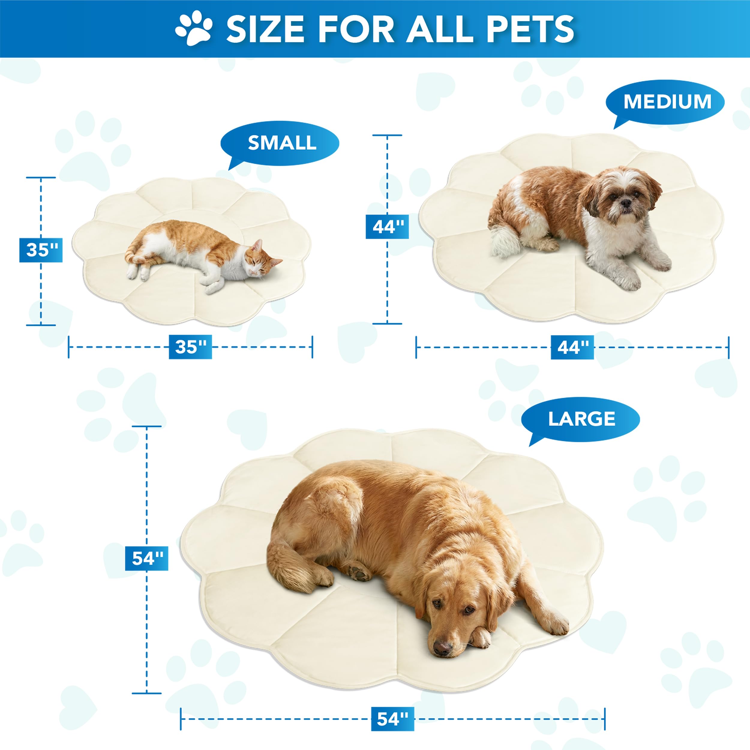 PetAmi Kühlmatte für Hunde, Blumenform, Haustierunterlage mit kühlendem Nylon und weichem Fleece, Q-Max > 0,4, wendbar, Ganzjahresdecke für Hunde und Katzen, Größe M, 111,8 x 111,8 cm, Beige