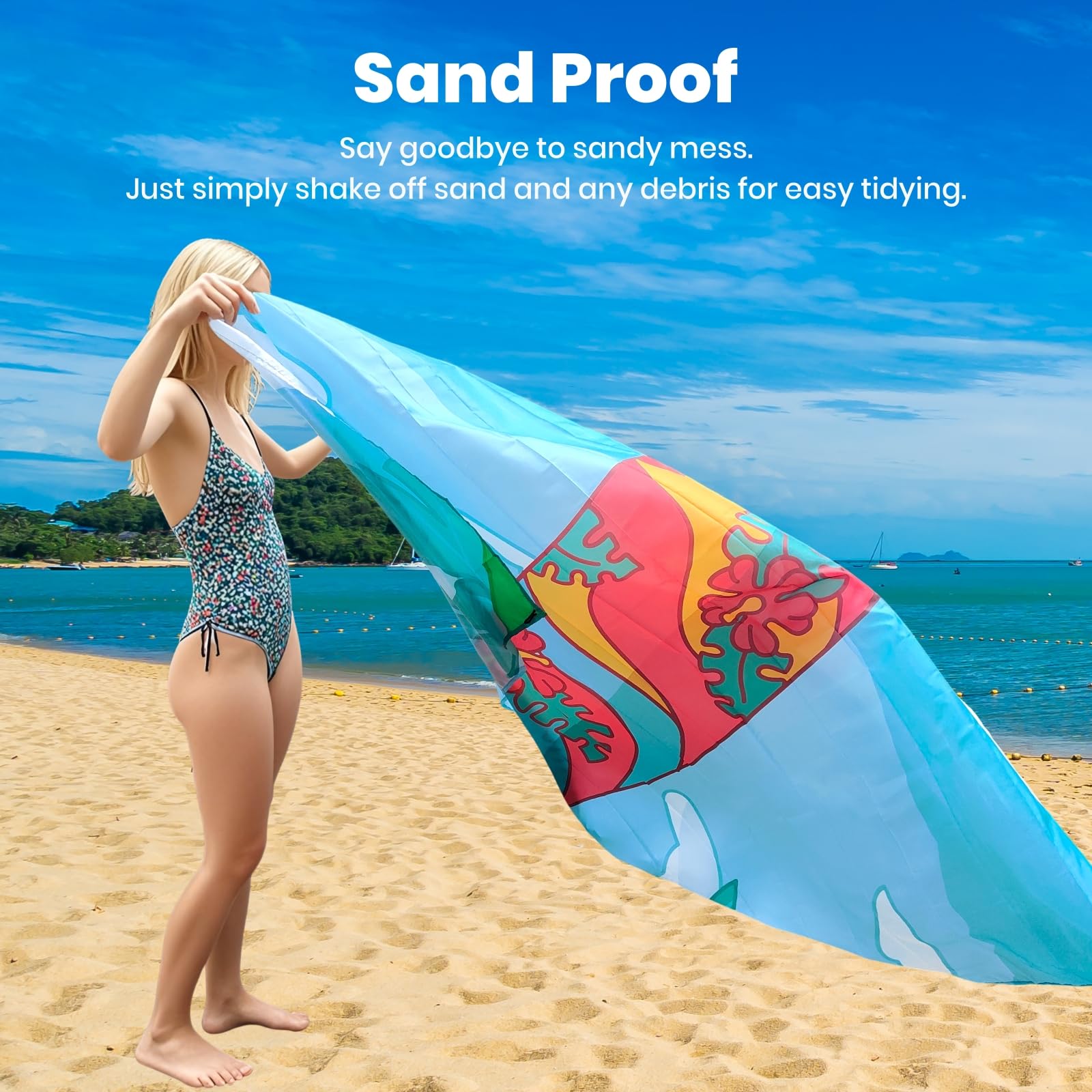 Couverture De Plage Géante Imperméable 83x79 Pouces - Bleu Motifs Tortue - Avec Piquets
