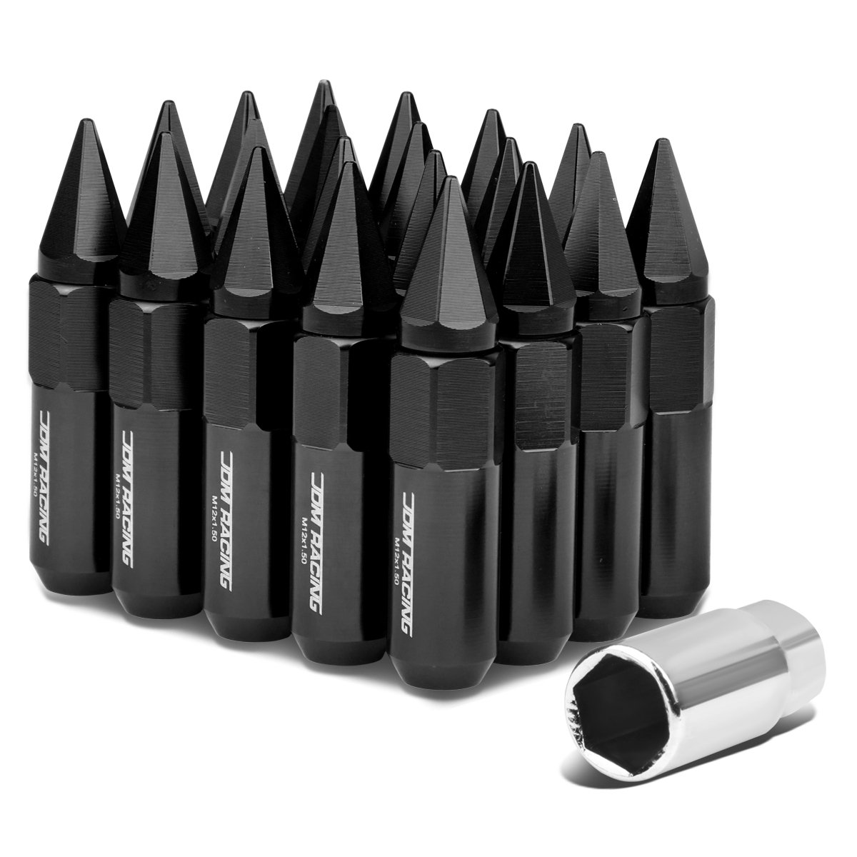 Auto Dynasty M12 x 1.5 Open/Closed End Design 20-Piece Aluminum Alloy Wheel Lug Nuts +1 X Deep Drive Extension (Black)