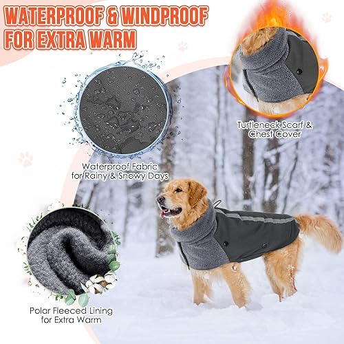 Miniatura 2 de SlowTon Chaqueta para perros grandes medianos y pequeños abrigo de invierno para perros de forro polar cálido con bufanda de cuello alto a prueba de